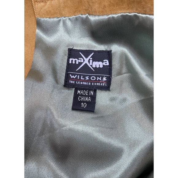 Wilsons Maxima Brown Suede Patchwork Skirt Vest 2 pc Skirt Suit Size 10 Medium - Picture 8 of 9